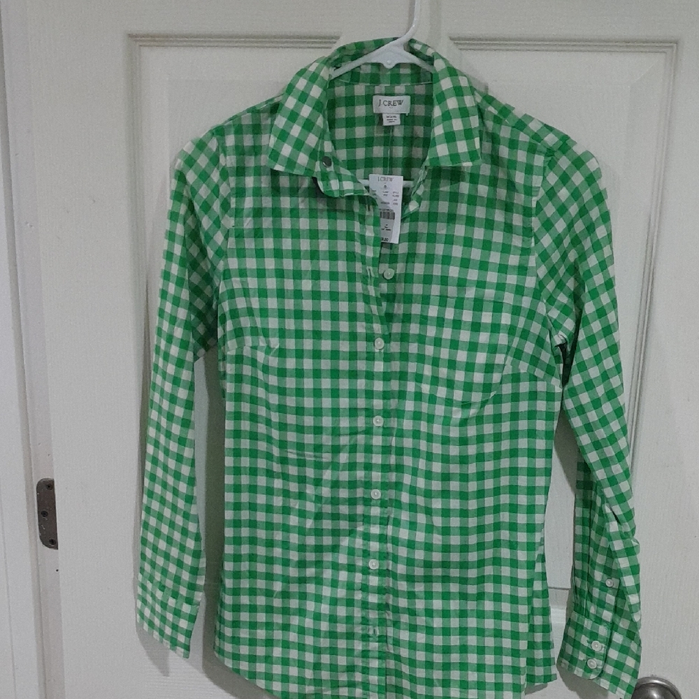 J. Crew Green Button Down Shirt Classic Gingham NWTAGS
